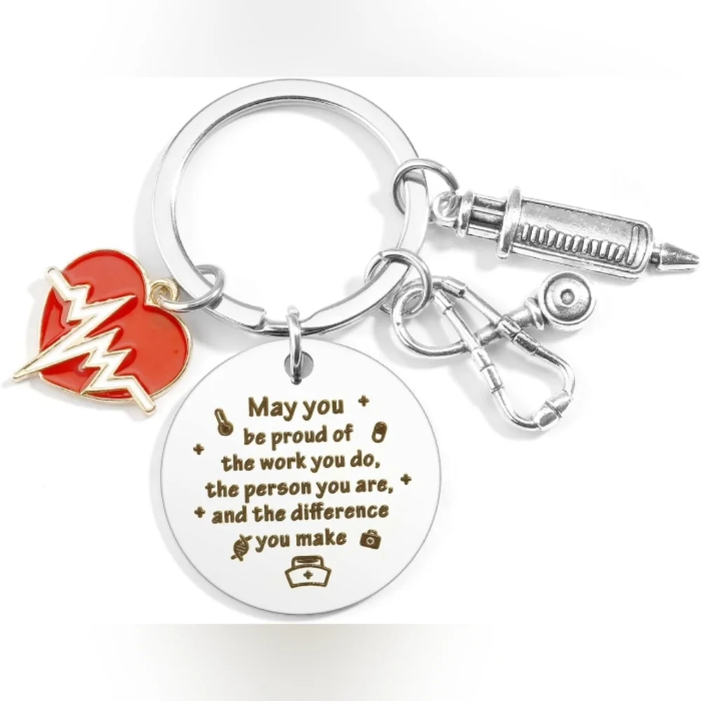 Medical Charm Keychain Nurse / Doctor Inspirational Gift Heart Beat Charm - Picture 2 of 6
